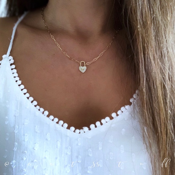 CZ Heart Padlock Necklace - Picture 7 of 15